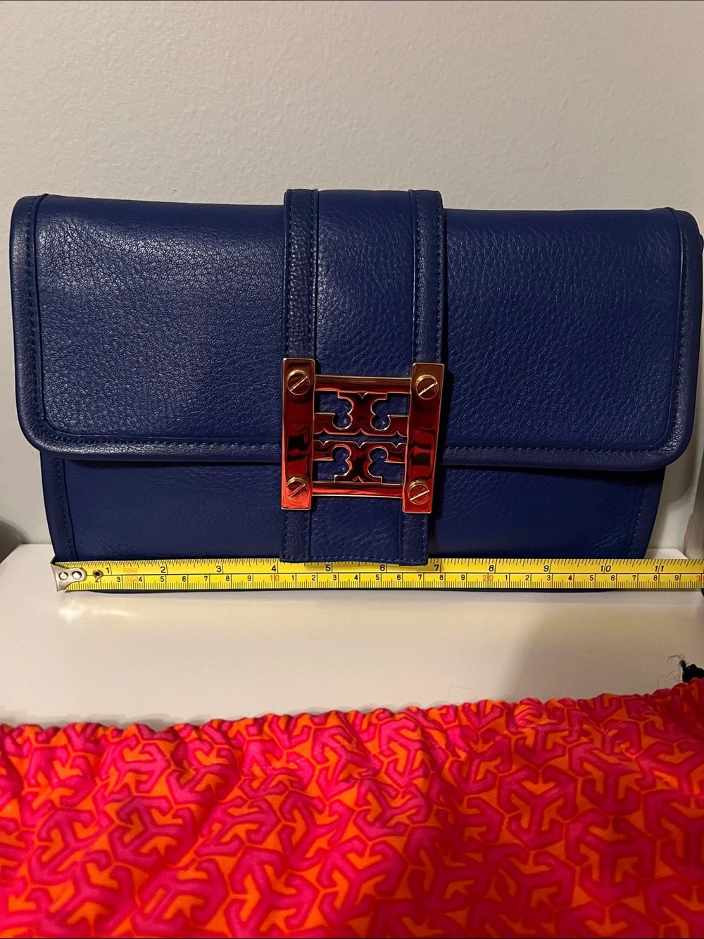 Tory Burch Royal Blue Leather Clutch with Gold Hardware